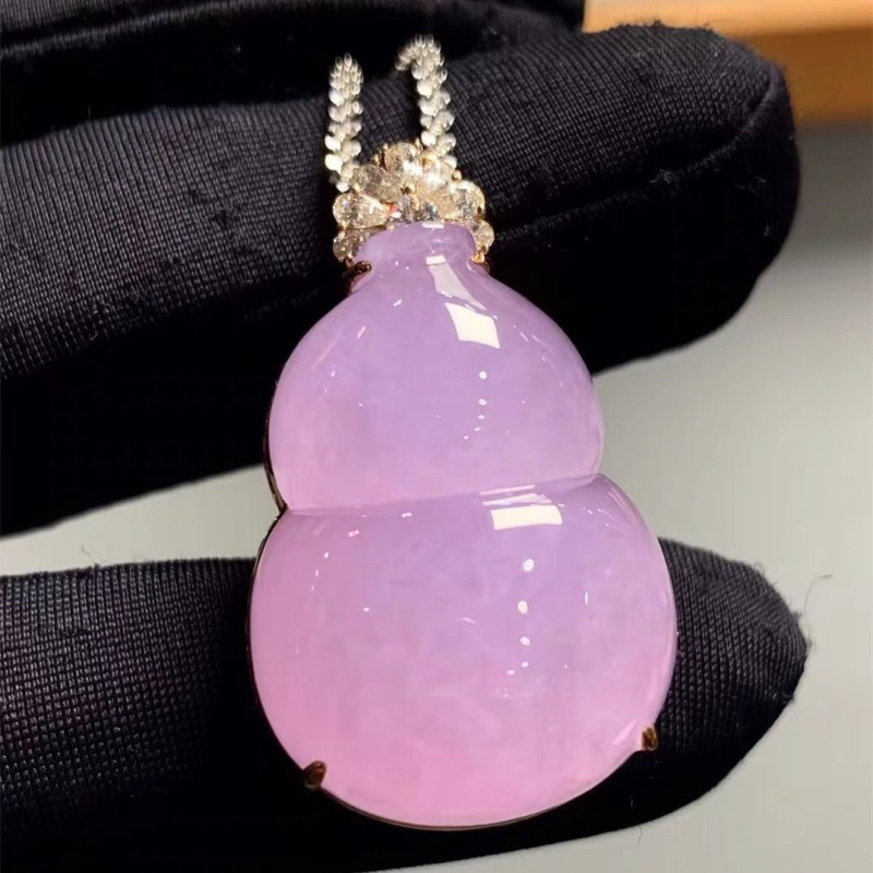 Necklace Pendant - Myanmarski fioletowy jadeit lodowy w kształcie