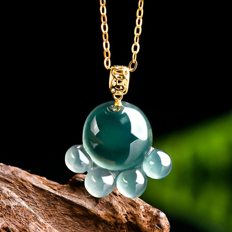 Necklace Pendant - Naturalny Prawdziwy Szmaragdowy Niebieski Jadeitowy Wisiorek